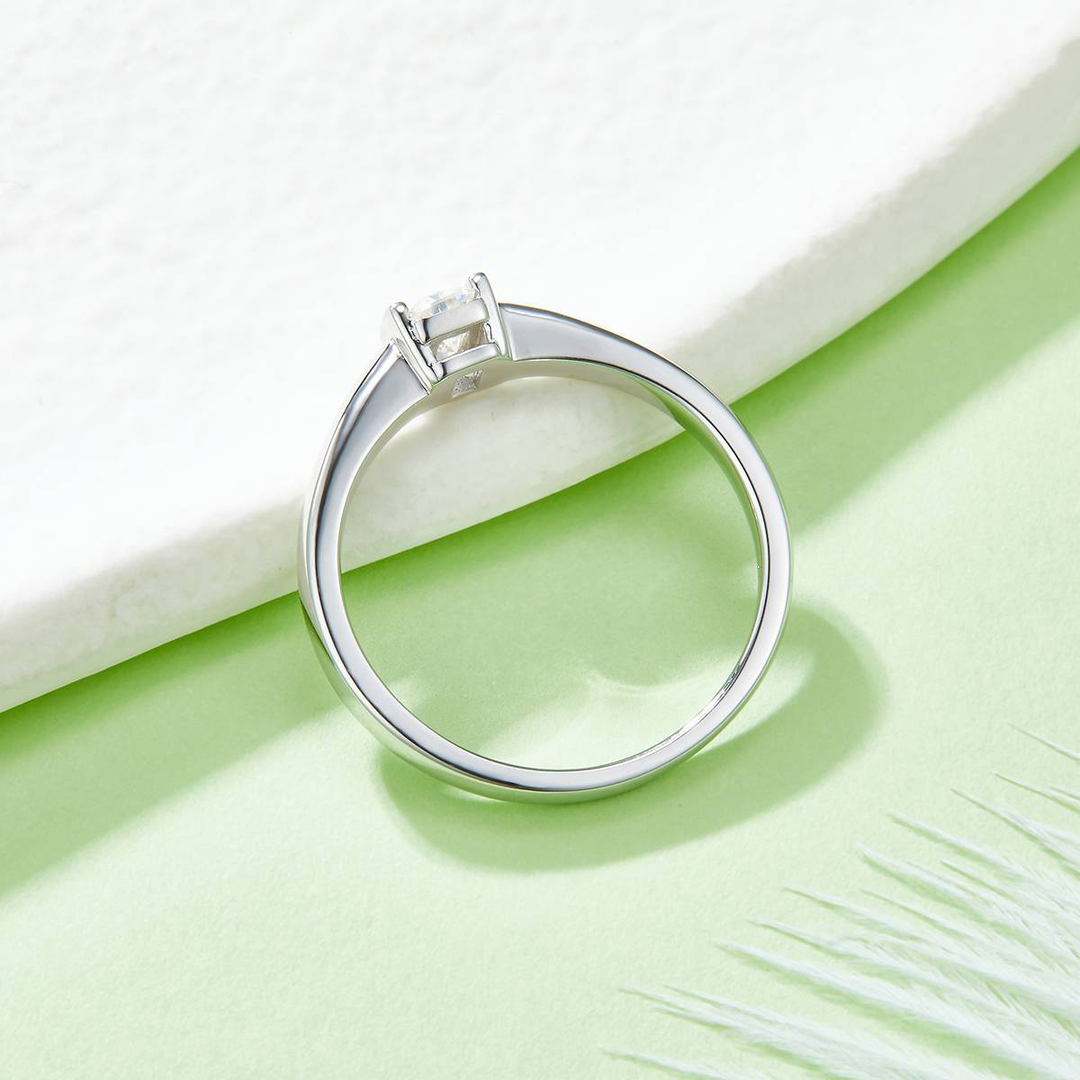 Simplified rectangular S925 silver plated white gold moissanite diamond women's ring 0.5 carat D-grade